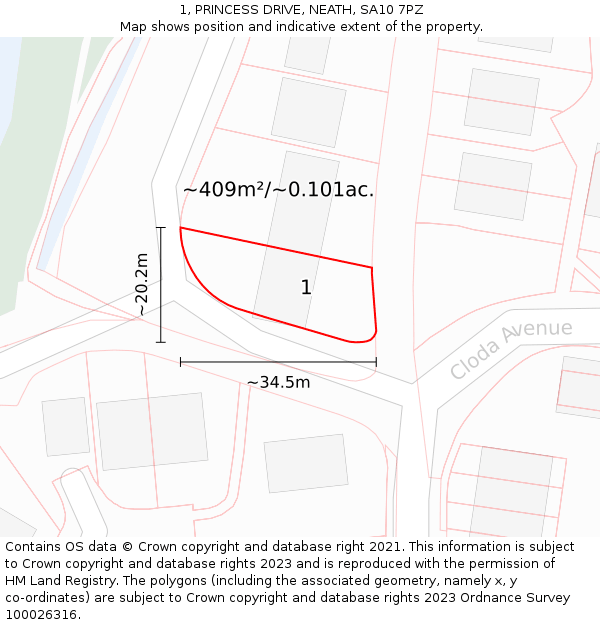 1, PRINCESS DRIVE, NEATH, SA10 7PZ: Plot and title map