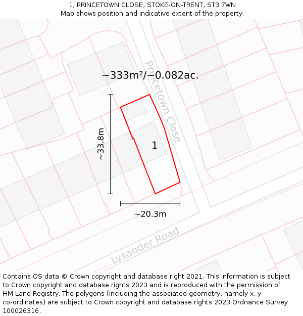 1, PRINCETOWN CLOSE, STOKE-ON-TRENT, ST3 7WN: Plot and title map