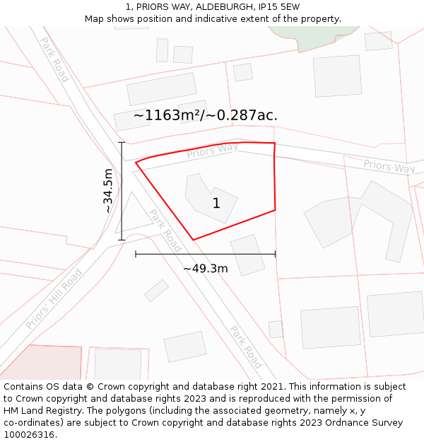 1, PRIORS WAY, ALDEBURGH, IP15 5EW: Plot and title map