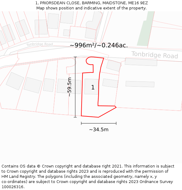 1, PRIORSDEAN CLOSE, BARMING, MAIDSTONE, ME16 9EZ: Plot and title map