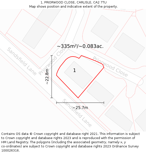 1, PRIORWOOD CLOSE, CARLISLE, CA2 7TU: Plot and title map