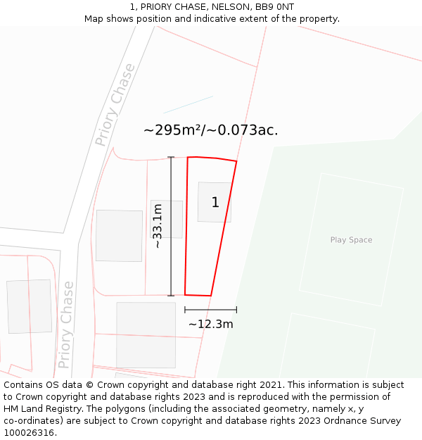 1, PRIORY CHASE, NELSON, BB9 0NT: Plot and title map
