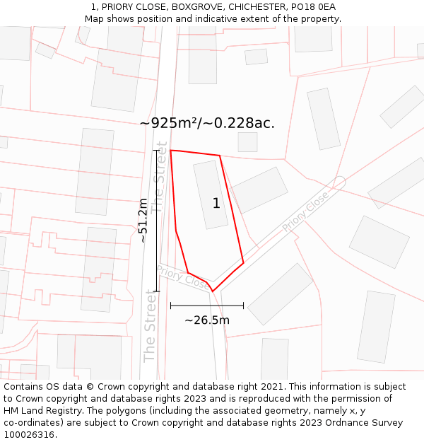 1, PRIORY CLOSE, BOXGROVE, CHICHESTER, PO18 0EA: Plot and title map