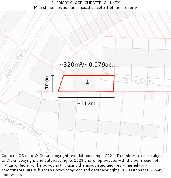 1, PRIORY CLOSE, CHESTER, CH1 4BX: Plot and title map