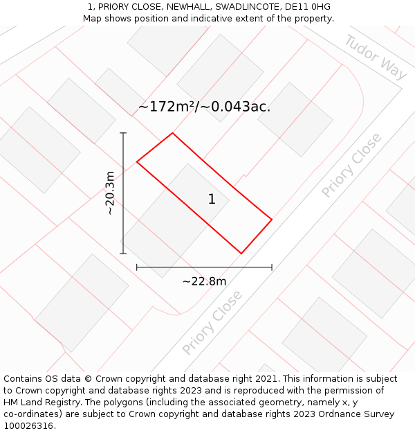1, PRIORY CLOSE, NEWHALL, SWADLINCOTE, DE11 0HG: Plot and title map