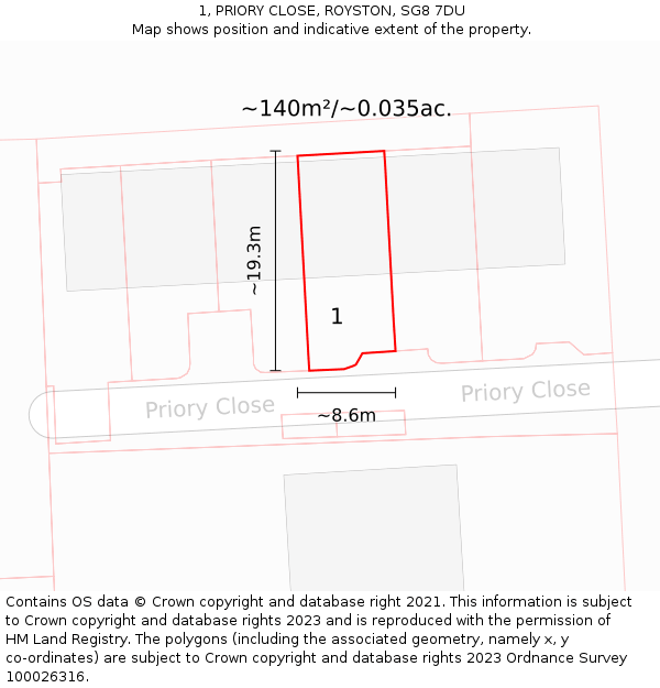 1, PRIORY CLOSE, ROYSTON, SG8 7DU: Plot and title map