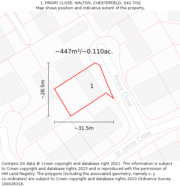 1, PRIORY CLOSE, WALTON, CHESTERFIELD, S42 7HQ: Plot and title map