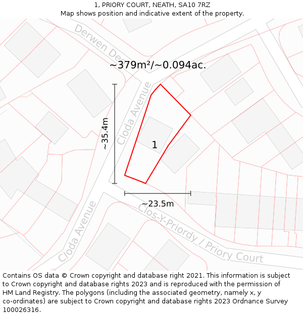 1, PRIORY COURT, NEATH, SA10 7RZ: Plot and title map
