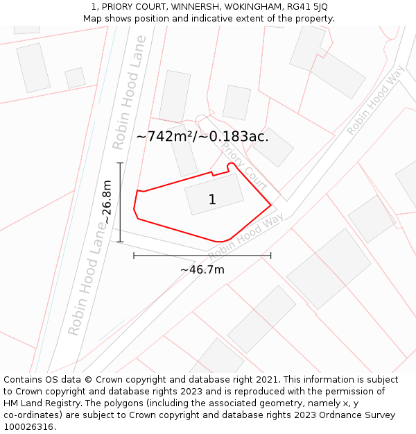 1, PRIORY COURT, WINNERSH, WOKINGHAM, RG41 5JQ: Plot and title map
