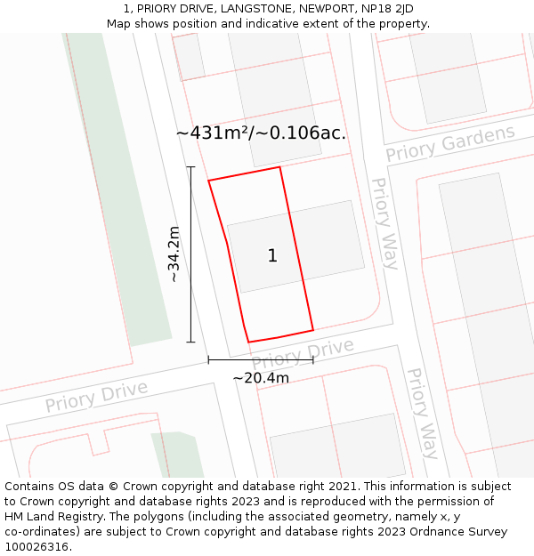 1, PRIORY DRIVE, LANGSTONE, NEWPORT, NP18 2JD: Plot and title map