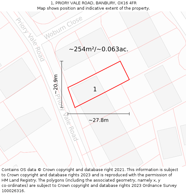 1, PRIORY VALE ROAD, BANBURY, OX16 4FR: Plot and title map