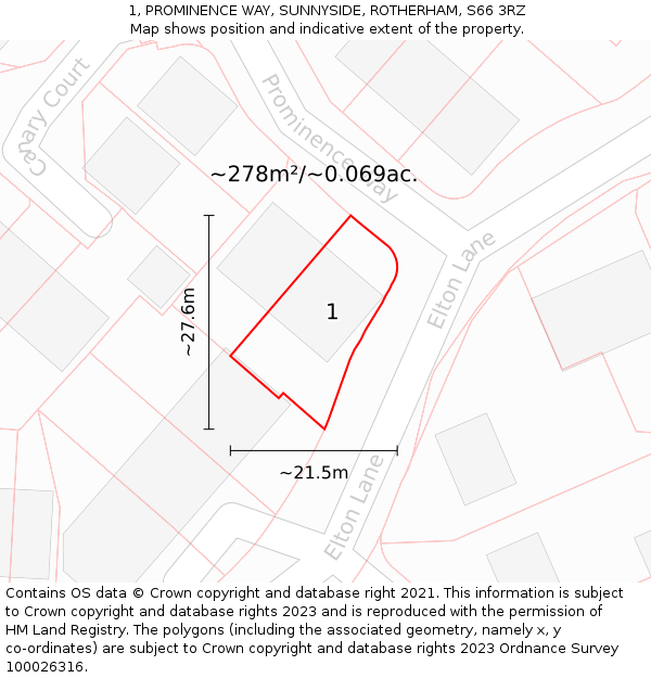 1, PROMINENCE WAY, SUNNYSIDE, ROTHERHAM, S66 3RZ: Plot and title map
