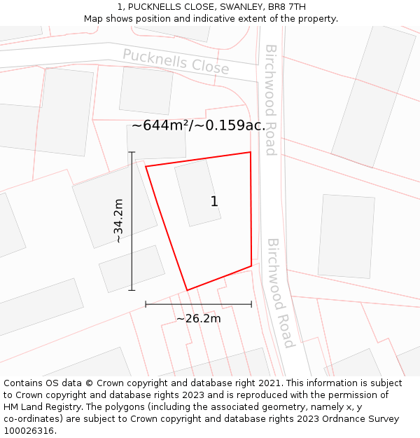 1, PUCKNELLS CLOSE, SWANLEY, BR8 7TH: Plot and title map