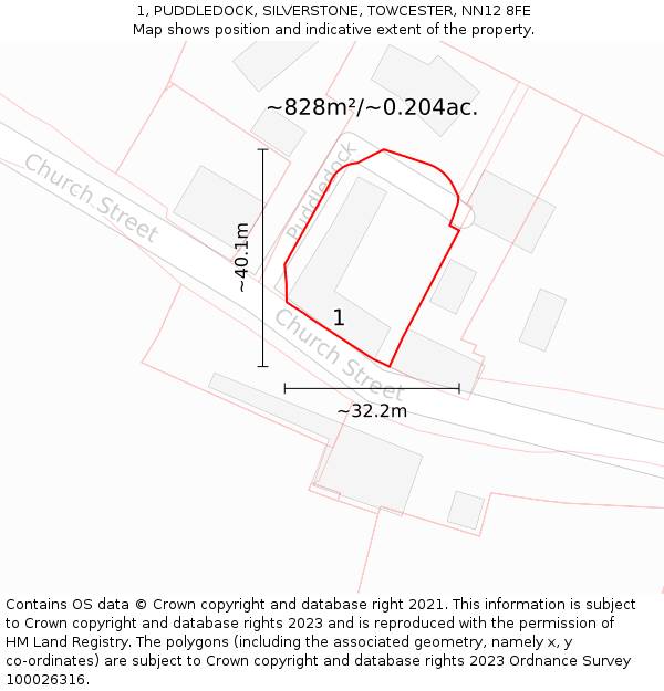 1, PUDDLEDOCK, SILVERSTONE, TOWCESTER, NN12 8FE: Plot and title map