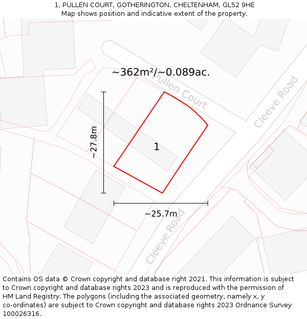 1, PULLEN COURT, GOTHERINGTON, CHELTENHAM, GL52 9HE: Plot and title map