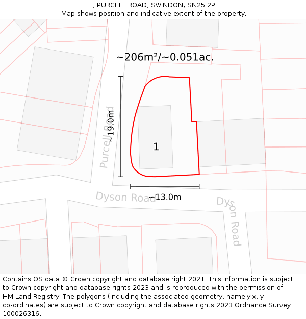 1, PURCELL ROAD, SWINDON, SN25 2PF: Plot and title map