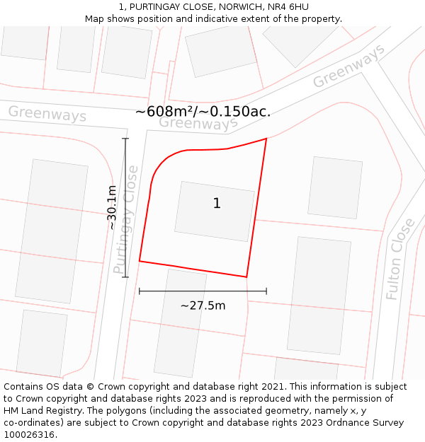 1, PURTINGAY CLOSE, NORWICH, NR4 6HU: Plot and title map