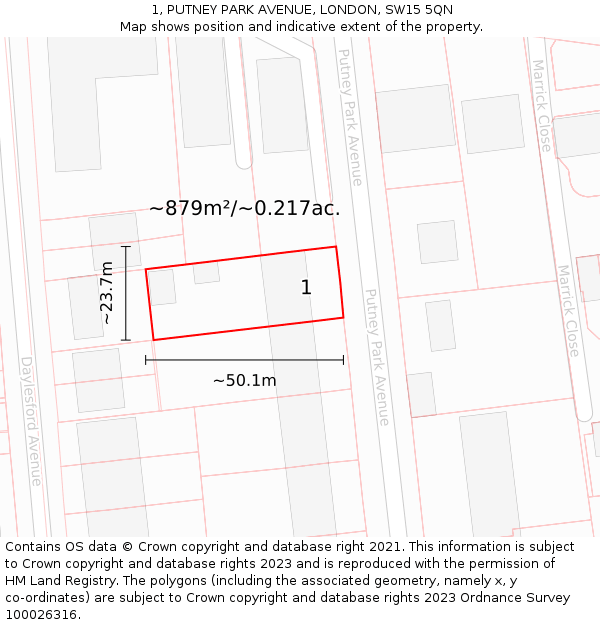 1, PUTNEY PARK AVENUE, LONDON, SW15 5QN: Plot and title map