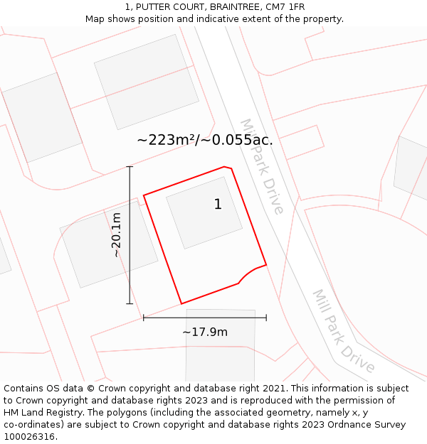 1, PUTTER COURT, BRAINTREE, CM7 1FR: Plot and title map