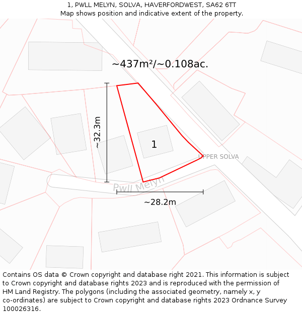 1, PWLL MELYN, SOLVA, HAVERFORDWEST, SA62 6TT: Plot and title map