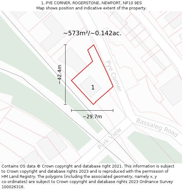 1, PYE CORNER, ROGERSTONE, NEWPORT, NP10 9ES: Plot and title map