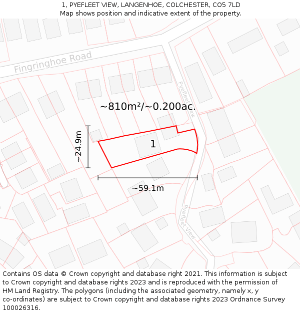1, PYEFLEET VIEW, LANGENHOE, COLCHESTER, CO5 7LD: Plot and title map