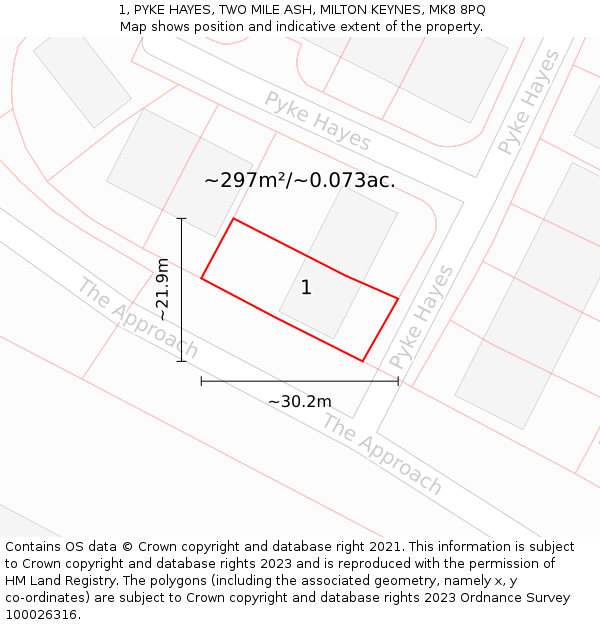 1, PYKE HAYES, TWO MILE ASH, MILTON KEYNES, MK8 8PQ: Plot and title map