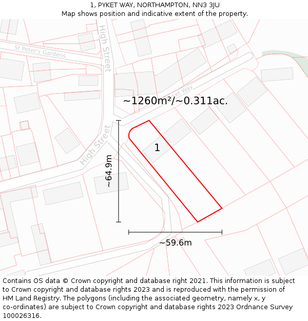 1, PYKET WAY, NORTHAMPTON, NN3 3JU: Plot and title map