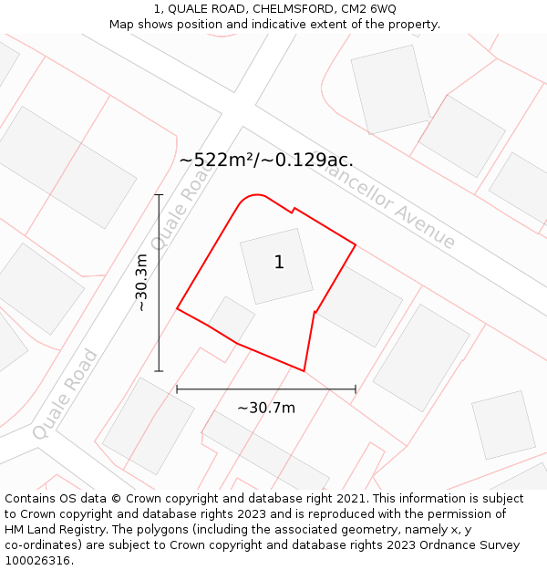 1, QUALE ROAD, CHELMSFORD, CM2 6WQ: Plot and title map