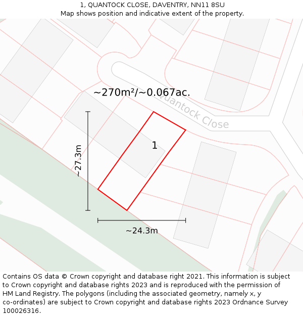 1, QUANTOCK CLOSE, DAVENTRY, NN11 8SU: Plot and title map