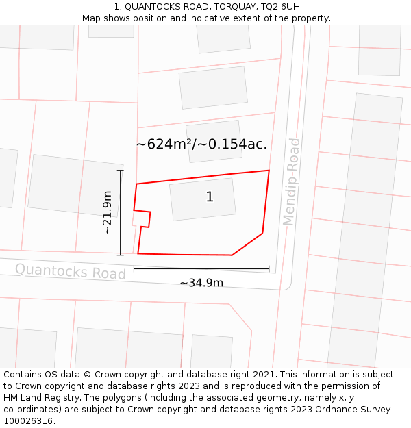 1, QUANTOCKS ROAD, TORQUAY, TQ2 6UH: Plot and title map