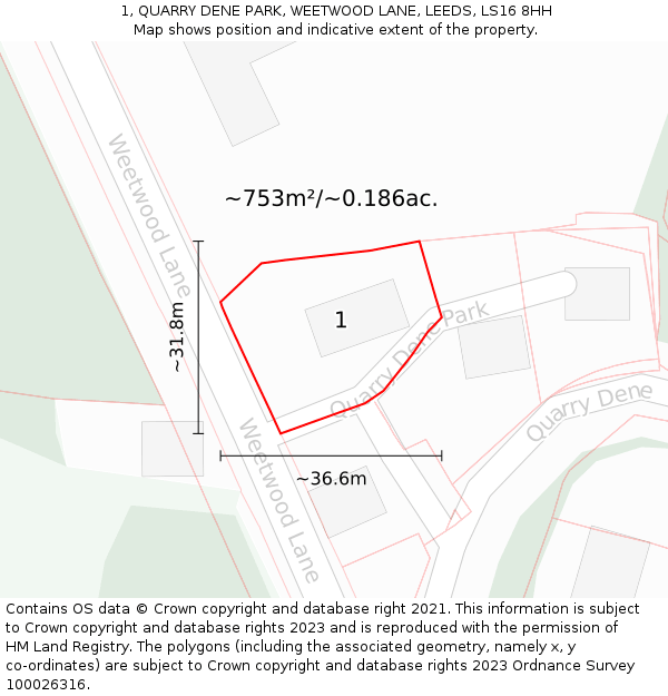 1, QUARRY DENE PARK, WEETWOOD LANE, LEEDS, LS16 8HH: Plot and title map