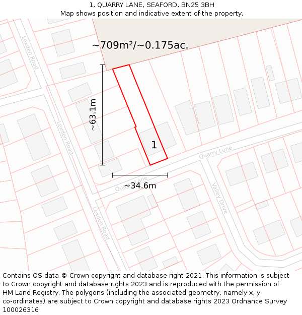 1, QUARRY LANE, SEAFORD, BN25 3BH: Plot and title map