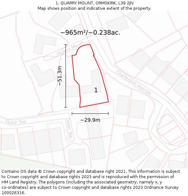 1, QUARRY MOUNT, ORMSKIRK, L39 2JN: Plot and title map