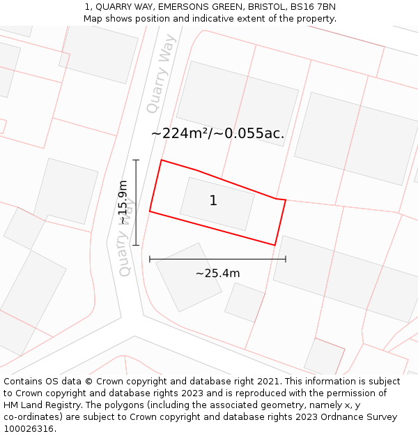 1, QUARRY WAY, EMERSONS GREEN, BRISTOL, BS16 7BN: Plot and title map