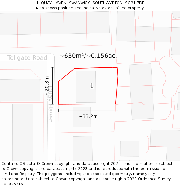1, QUAY HAVEN, SWANWICK, SOUTHAMPTON, SO31 7DE: Plot and title map