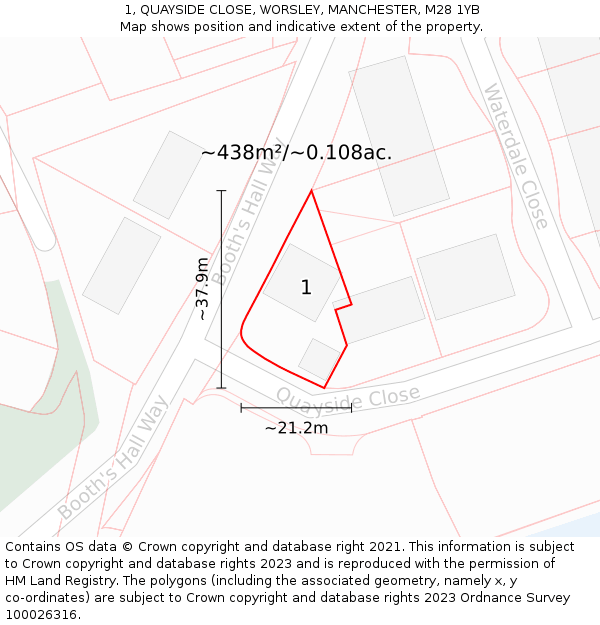 1, QUAYSIDE CLOSE, WORSLEY, MANCHESTER, M28 1YB: Plot and title map