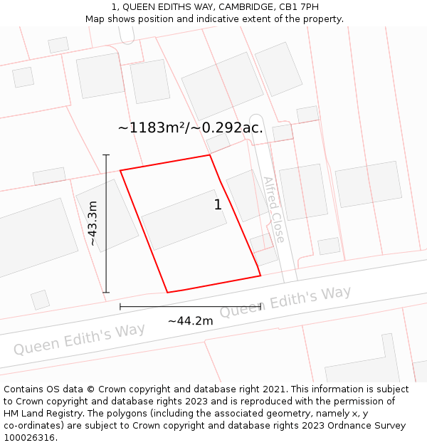 1, QUEEN EDITHS WAY, CAMBRIDGE, CB1 7PH: Plot and title map