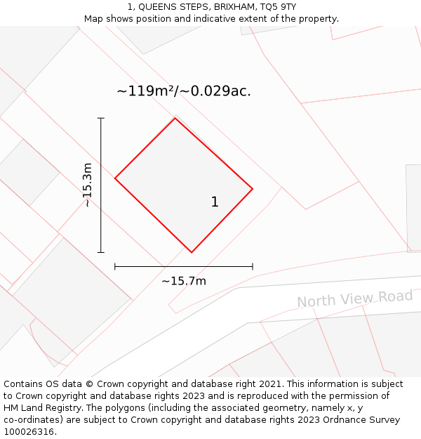 1, QUEENS STEPS, BRIXHAM, TQ5 9TY: Plot and title map