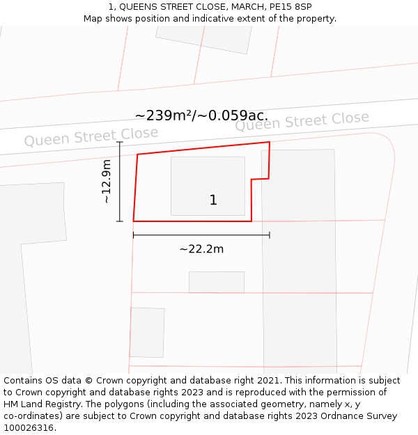 1, QUEENS STREET CLOSE, MARCH, PE15 8SP: Plot and title map