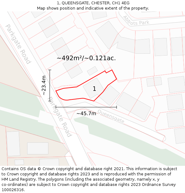 1, QUEENSGATE, CHESTER, CH1 4EG: Plot and title map