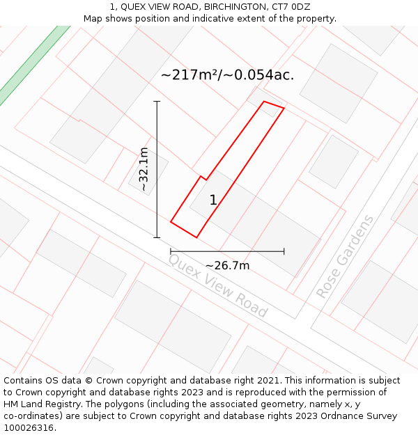 1, QUEX VIEW ROAD, BIRCHINGTON, CT7 0DZ: Plot and title map
