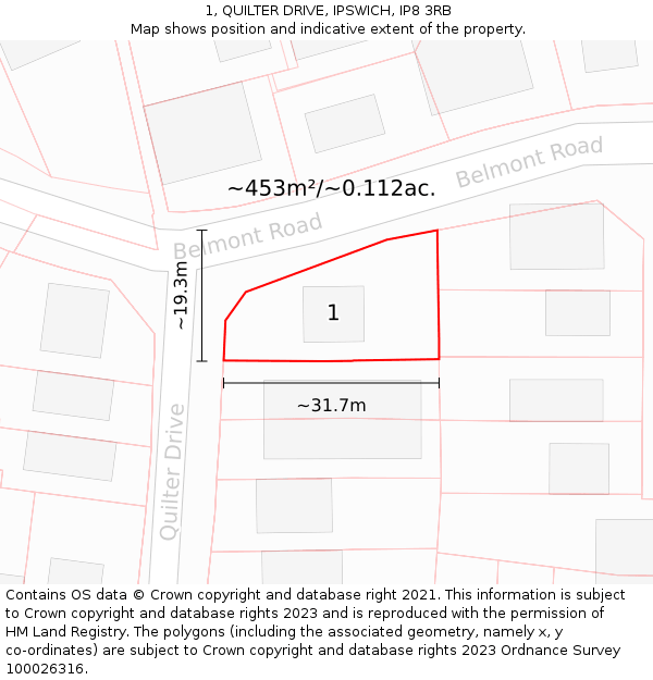 1, QUILTER DRIVE, IPSWICH, IP8 3RB: Plot and title map