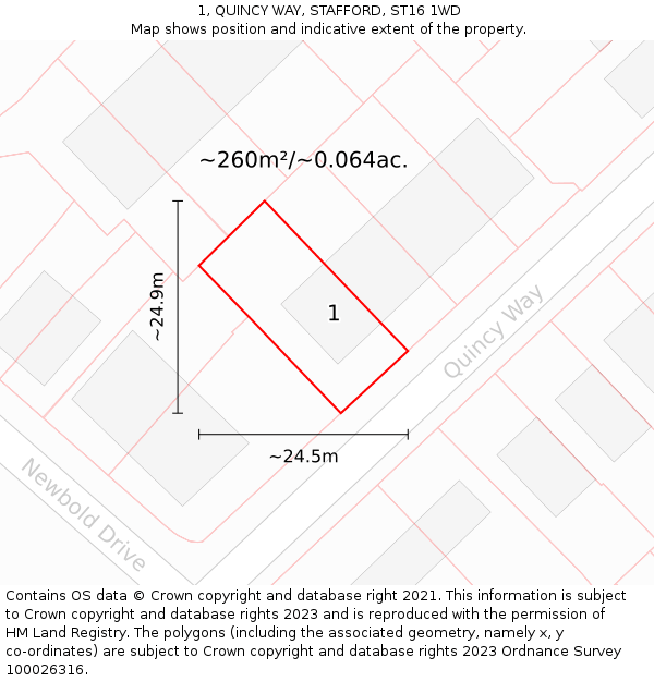 1, QUINCY WAY, STAFFORD, ST16 1WD: Plot and title map