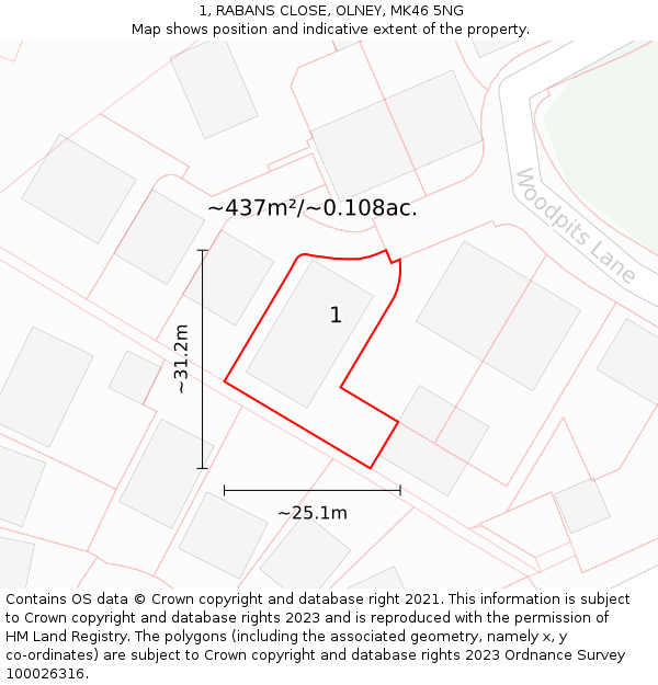 1, RABANS CLOSE, OLNEY, MK46 5NG: Plot and title map