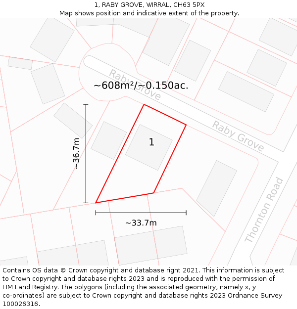 1, RABY GROVE, WIRRAL, CH63 5PX: Plot and title map