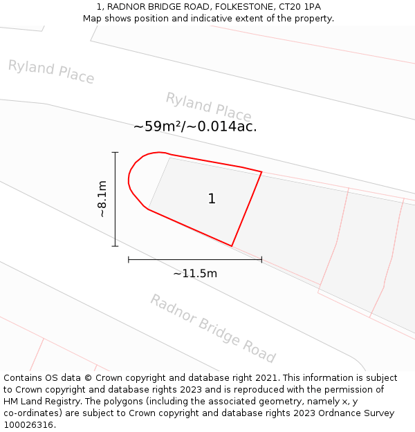 1, RADNOR BRIDGE ROAD, FOLKESTONE, CT20 1PA: Plot and title map
