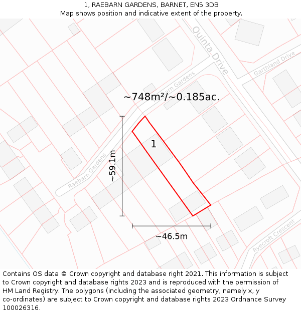 1, RAEBARN GARDENS, BARNET, EN5 3DB: Plot and title map