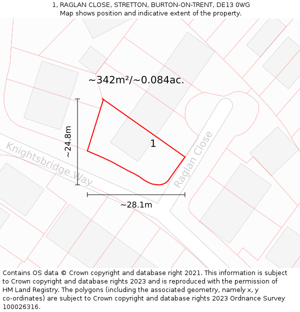 1, RAGLAN CLOSE, STRETTON, BURTON-ON-TRENT, DE13 0WG: Plot and title map