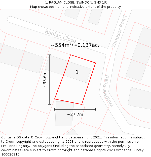 1, RAGLAN CLOSE, SWINDON, SN3 1JR: Plot and title map